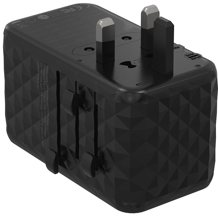 Powerology 4-Port Universal GaN Super Charger with 140W Power Delivery,  0%-60% Charge in 35 Minutes, Laptop Charging Compatibility, Compatible in Over 150 Countries - Black