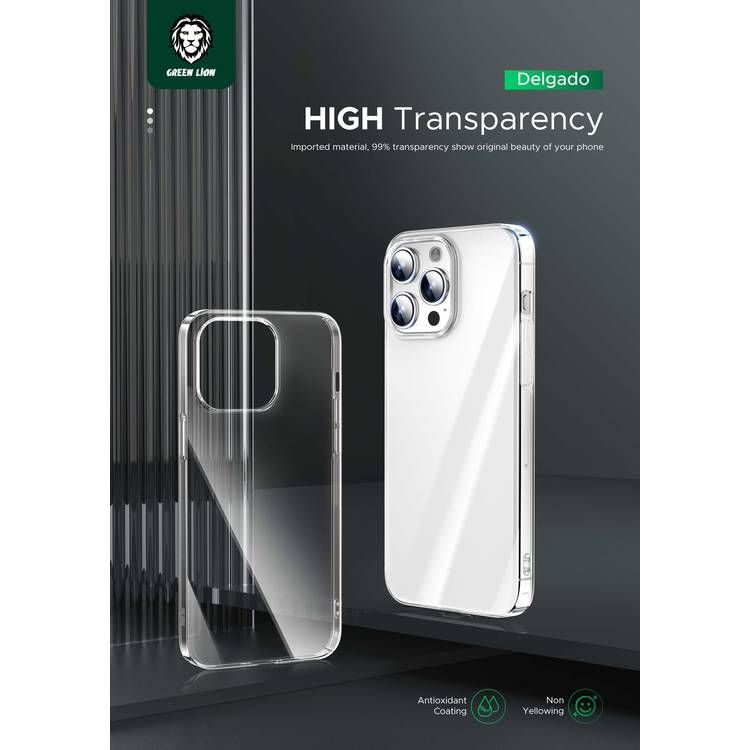 Green Lion Delgado PC Case for iPhone 15 Pro, High-Quality PC Material, Anti-Scratch & Drop-Resistant, Slim Design, Anti-Fingerprint, HD Clarity, Anti-Yellowing, Precise Cutouts - Clear