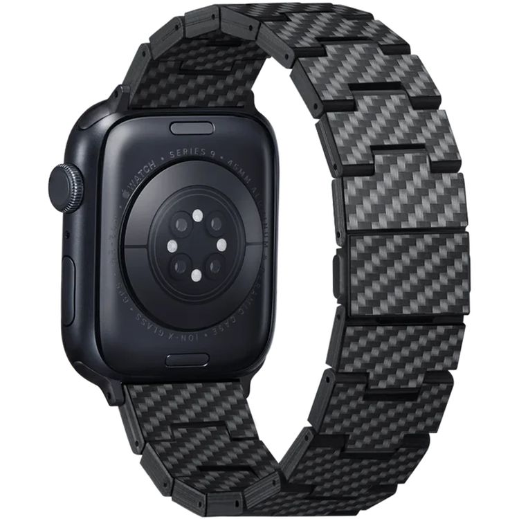 Pitaka Carbon Fiber Link Bracelet Band for Apple Watch, Retro, Lightweight, Strong and Comfortable, Customizable Sizing, Compatible with All Apple Watch Series - Black Carbon 