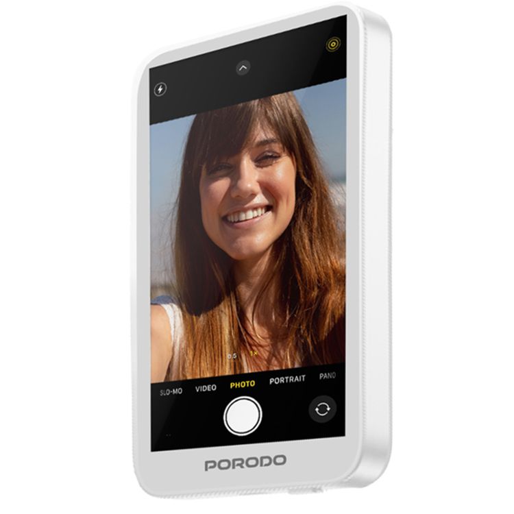 Porodo Selfie Screen Monitor with Magnetic Mirroring, 3.5 Hours Usage Time, 4.02" HD Screen, 1.85W Rated Power, 1800mAh Battery, 180° Screen Rotation, Compatible with iOS 9.0+ & Android 2.0+, 2.4G/5G Dual Band Wi-Fi Network - White