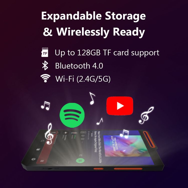 Porodo Soundtec Pod Pro Android Music Player with 1500mAh Battery Capacity, 15 Hours Working Time, 2 Hours Charging Time, Type-C Charging Port, Multiple Languages Supports,  4" IPS Display, Android 7 Operating System, Bluetooth Version 4.0 - Black