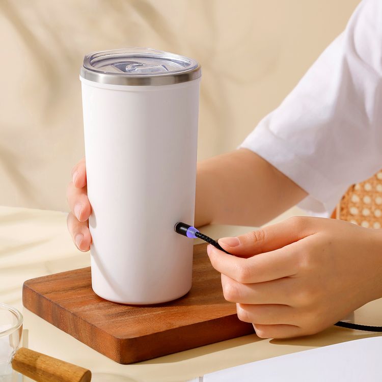 Porodo Lifestyle Auto-Stirring Insulated Mug with 400mL Capacity, Anti-Slip Base, 300mAh Battery Capacity, 120-Seconds Mixing Time with Auto-Stop - White