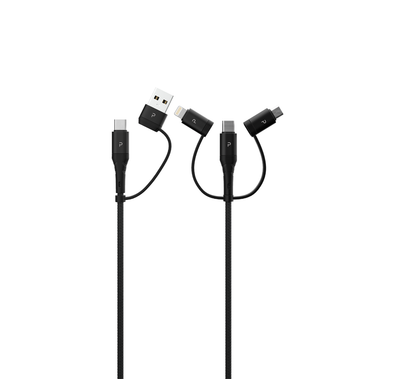 Pawa Nylon Braided 20W Data & Quick Charging All in one Cable 1.2m/4ft - Black