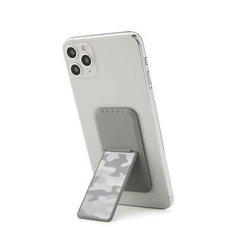 هاندل مقبض هاتف كامو ، أزواج مع أي هاتف ذكي ، مسند متعدد الوظائف ، متوافق مع الشحن اللاسلكي وقبضة الهاتف والحامل - أبيض