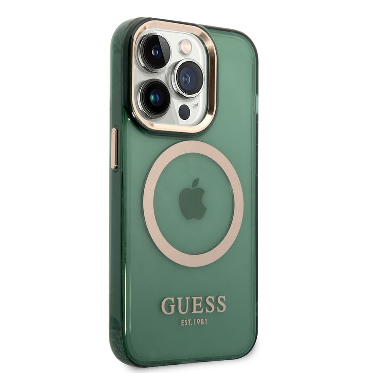 Guess Magsafe Case With Translucent Gold Outline - iPhone 14 Pro Max - Kaki