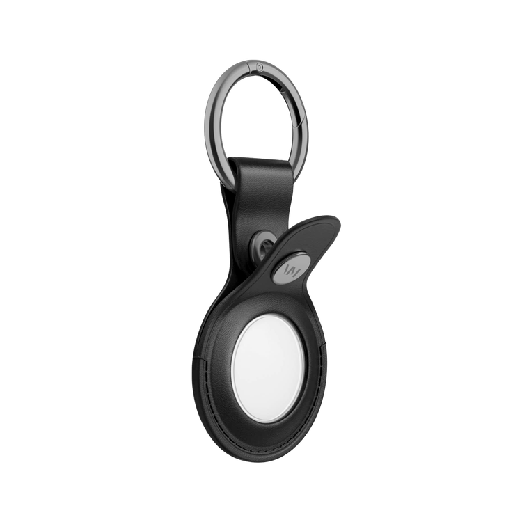 Viva Madrid Airtrax Leather Case Compatible with AirTag, Scratch Protective Skin Cover, Anti-Lost Holder with Key Ring Suitable for AirTag Bluetooth Tracker - Black