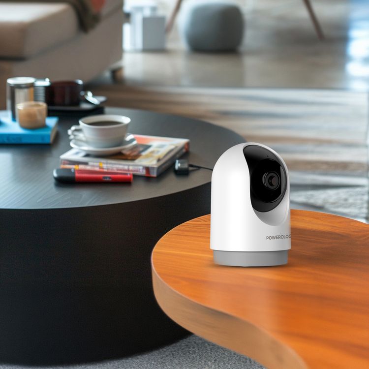 Powerology Indoor PTZ Smart Camera with Human Detection & Motion Sensor, 100° Field of Vision, 3MP Resolution, Pan & Tilt Control, Two-Way Audio - White