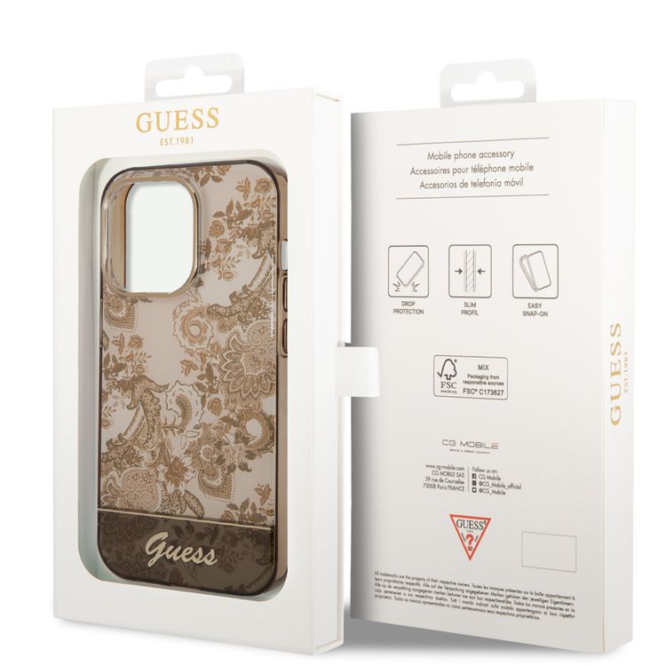 Guess PC/TPU IML Case With Double Layer Electroplated Camera Outline & Toile De Jouy - iPhone 14 Pro - Ochre