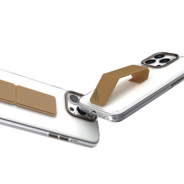 Levelo Morphix Clara Case for iPhone 16 Pro, Hybrid Material, Impact-Resistant Corners, Built-in Leather Grip, Metal Camera Ring - Rose Gold Titanium