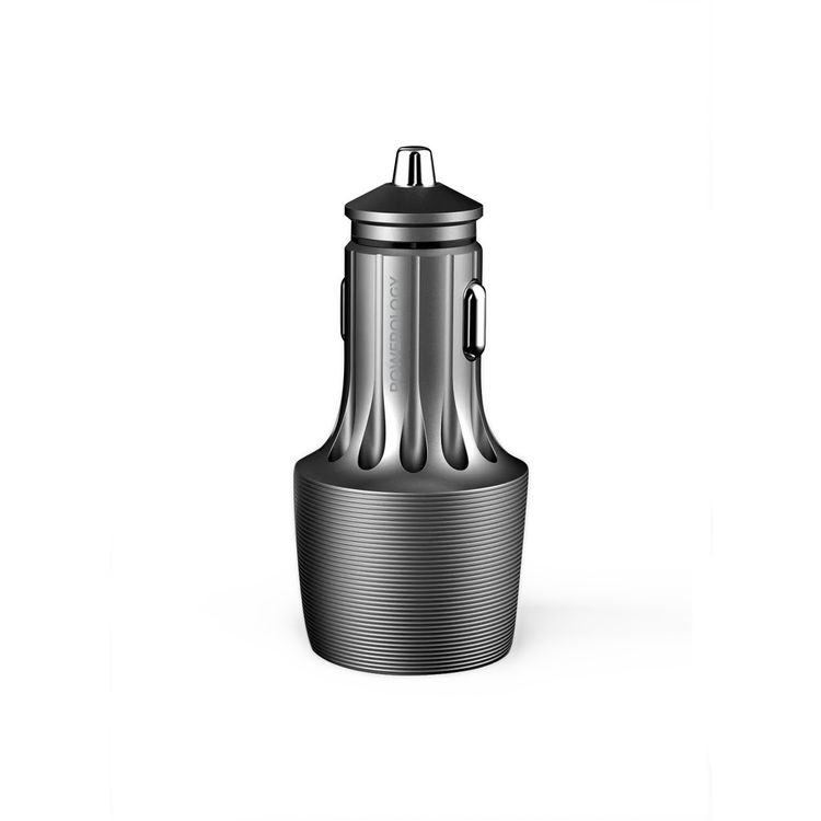 Powerology Velox 66W Dual USB-C Ports Car Charger, 30W Power Delivery, Multi-Protection Safety System, Independent Port Control, Fast Charge Support, Compact & Premium Build - Black