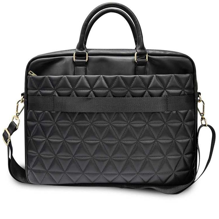 CG Mobile Guess PU Quilted Computer Bag 15" w/ Adjustable Shoulder Strap for MacBook, Portable Storage Bag Suitable for Outdoor, Business, Office, School Officially Licensed Black