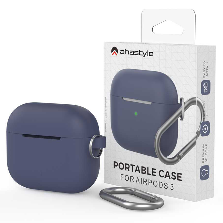 AhaStyle Full Cover Premium Silicone Keychain Portable Case Compatible for AirPods 3, Anti-Scratch, Drop Shock Protection, Easy to Install, Front LED Visible Cover with Carabiner