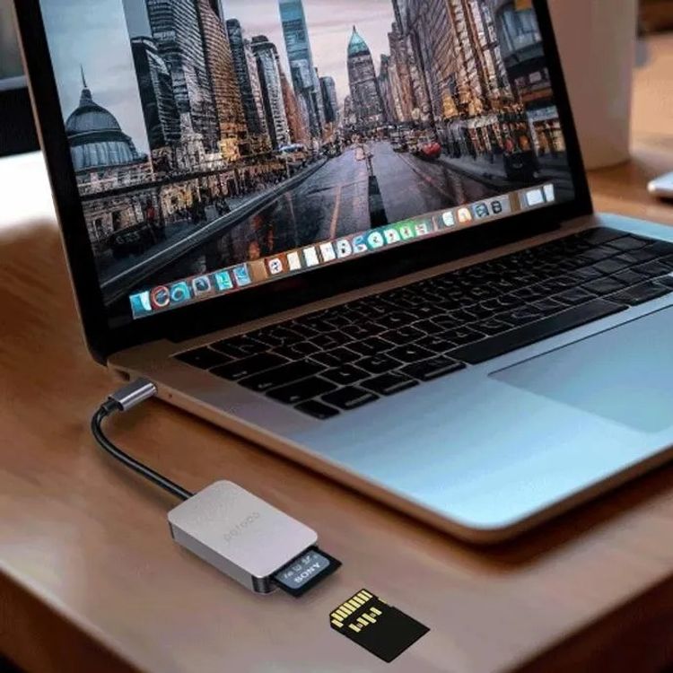 Porodo 2-in-1 USB-C Card Reader with Type-C Input, SD V4.0 & Micro SD V3.0 Super Speed Slots, 5 Gbps Data Transfer Speed, Super Lightweight and Portable - Gray 