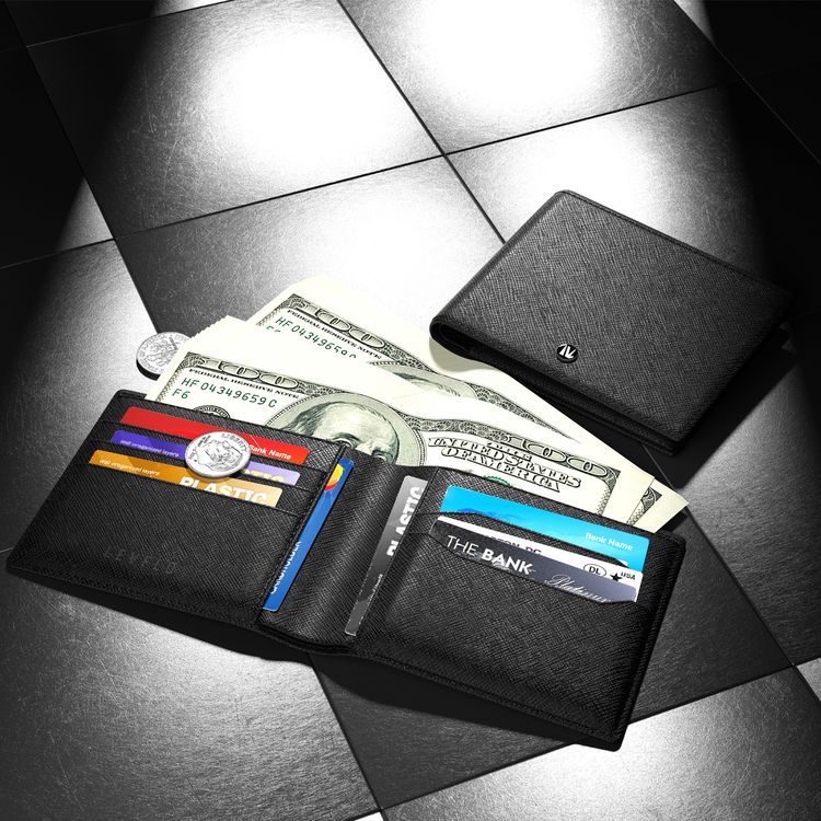 Levelo Billfold Men's Genuine Leather Wallet with Cash & Card Slots, Genuine Leather Material, Multiple Compartments, Lightweight & Compact Design - Black