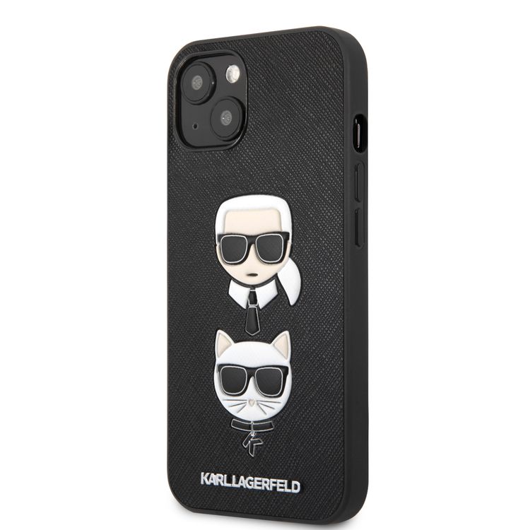 CG MOBILE Karl Lagerfeld PU Saffiano Case with Embossed Karl & Choupette Head Compatible for iPhone 13 (6.1") Scratch Resistant, Easy Access to All Ports, Drop Protection