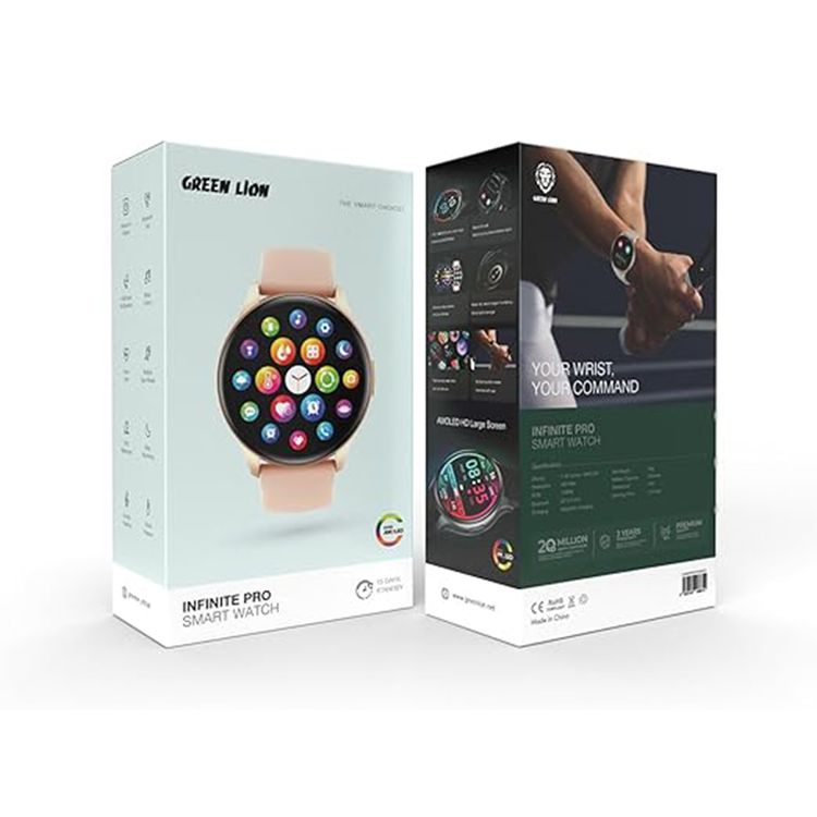 ساعة Green Lion Infinite Pro الذكية مع وقت عمل من 2 إلى 5 أيام، وتتبع النشاط، ومقاومة للماء، ومراقبة ضغط الدم - باللون الذهبي الوردي
