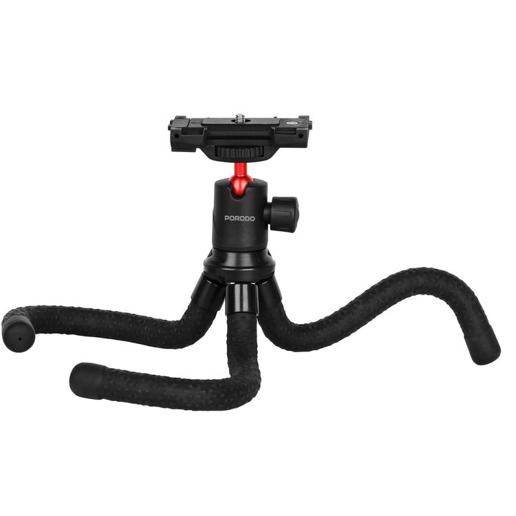 Porodo Flexible Foldable & Extendable Tripod with Phone Holder, ABS + Rubber Material, Non-Slip Grip, 330mm Folded Length, Lightweight & Portable, 39cm Extended Height - Black