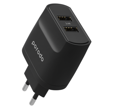 Porodo Blue 2 Pin Dual Port Wall Charger 2.4A 