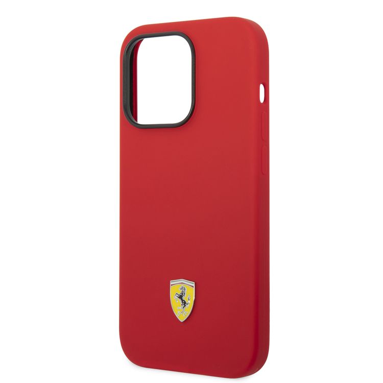 CG Ferrari Magsafe Compatibility Liquid Silicone Case with Metal Yellow Logo Shield iPhone 14 Pro Compatibility - Red