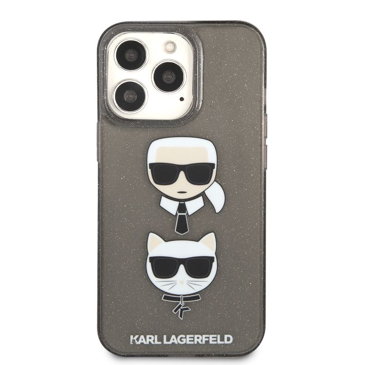 CG MOBILE Karl Lagerfeld TPU Full Glitter Case with Embossed Karl & Choupette Head Compatible for iPhone 13 Pro Max (6.7") Scratch Resistant, Easy Access to All Ports, Drop