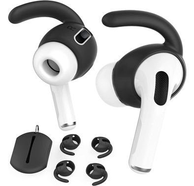 AhaStyle 3 Pairs Silicone Earbuds Covers for Apple AirPods Pro 1 Storage Hook Pouch, Anti-Lost & Anti-Slip Ear Tips for EarPods Accessories Black