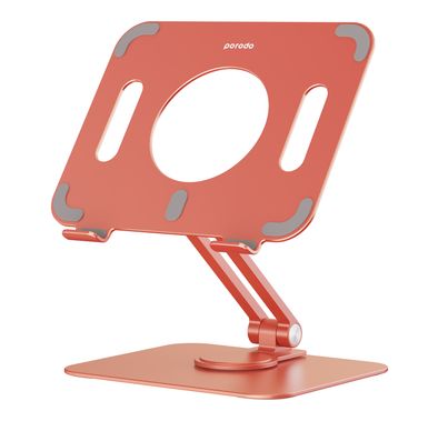 Porodo Tablet Stand with Aluminum Alloy Holder, Adjustable Angle, and 360° Rotation  - Orange