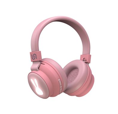 Porodo Soundtec Kids Rabbit Wireless Headphones with Clear Sound, Superior Microphone, LED Lights, Up to 30 Hours Playtime, 10m Bluetooth Range - Pink