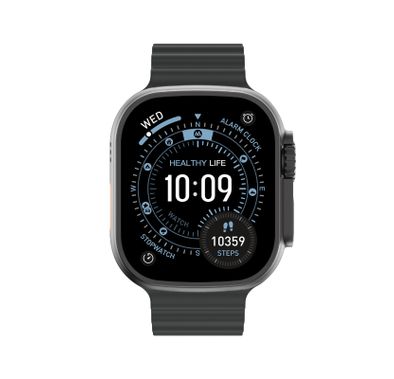 Green Lion Communicate 49mm Ultra Smart Watch with 2.04” AMOLED Display, 350mAh Battery Capacity, 2-3 Days Working Time, 10 Days Standby, Bluetooth V5.4, 1GB Flash Storage, 3 ATM Waterproof, Wireless Charging, Double Tap Function, Dynamic Island, Always-On Display, 500+ Watch Faces - Black