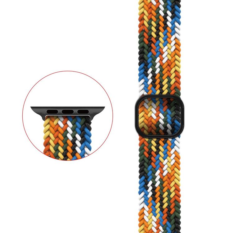 حزام ساعة Green Lion Braided Solo Loop لساعة أبل 38/40 ملم، حزام قابل للتعديل، ناعم ومريح للارتداء، سهل التركيب - قوس قزح