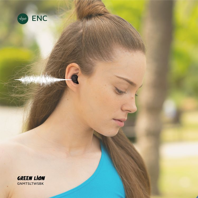 Green Lion Mittersill True Wireless Earbuds with ENC, Up to 6 Hours Playtime, IPX5 Waterproof Resistance Level, Bluetooth Version 5.4, Up to 10m Transmission Range, Type-C Charging Port, Dual-Microphone, Strap Included - Black