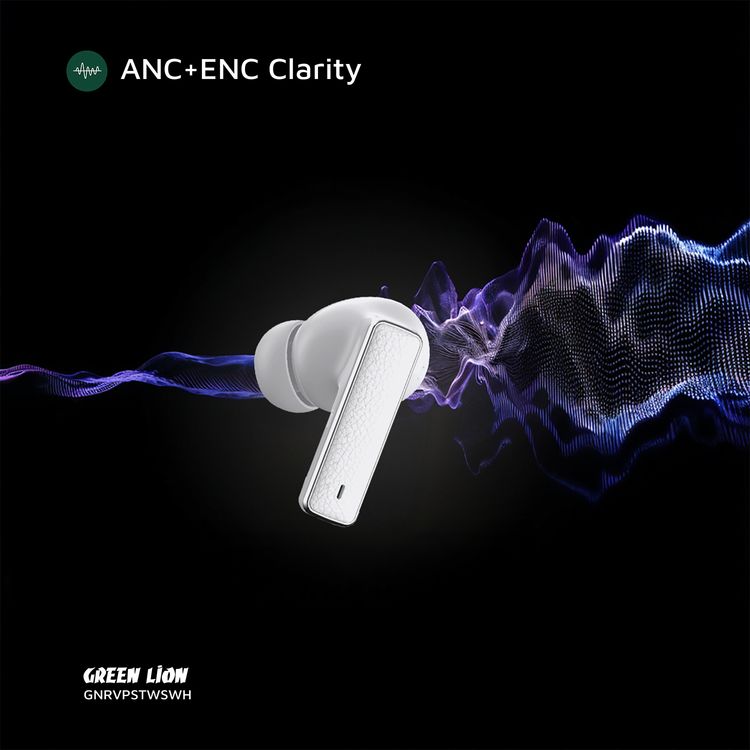 Green Lion River Plus True Wireless Earbuds with ANC + ENC Clarity, 2.4G Connector Included, Up to 7 Hours of Playtime, Smart in-Ear Detection, Bluetooth Version 5.4, -42dB Noise Reduction, 35 Hours Standby Time - White