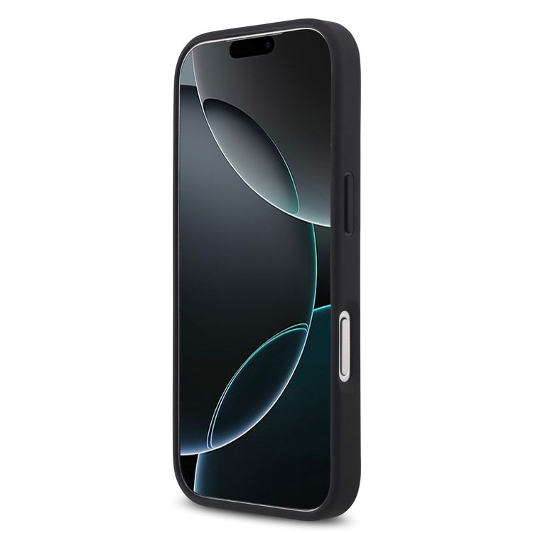 Guess MagSafe PU Leather Fixed Glitter Case with Triangle Logo for iPhone 17 Pro, Slim Profile, Easy Snap-On, Sustainable Packaging, Comfortable Grip, Drop Protection, Lightweight Design - Black