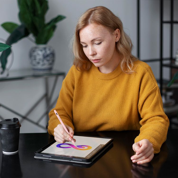 قلم Porodo مغناطيسي لأجهزة iPad، مقاس ريشة 1.2 مم، وقت عمل مستمر يصل إلى 9 ساعات، مصنوع من سبيكة الألومنيوم، منفذ شحن USB-C، بطارية 130 مللي أمبير في الساعة، متوافق مع موديلات iPad من 2018 إلى 2024، بدون تأخير، شحن سريع - وردي