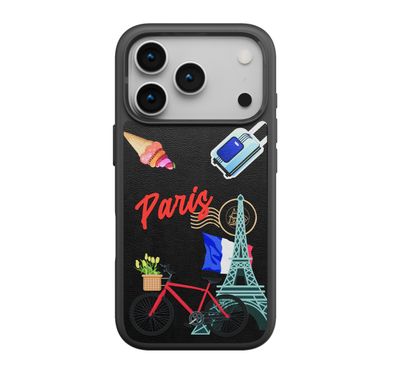 Levelo Vallo PU Leather Case for iPhone 17 Pro Max with Embroidery Paris Finish, Comfortable Hold, Durable PU Leather, Raised Bezels for Camera and Screen, True Microfiber Interior Lining, Scratch & Wear Resistant, Shock-Resistant Bumper - Midnight Black