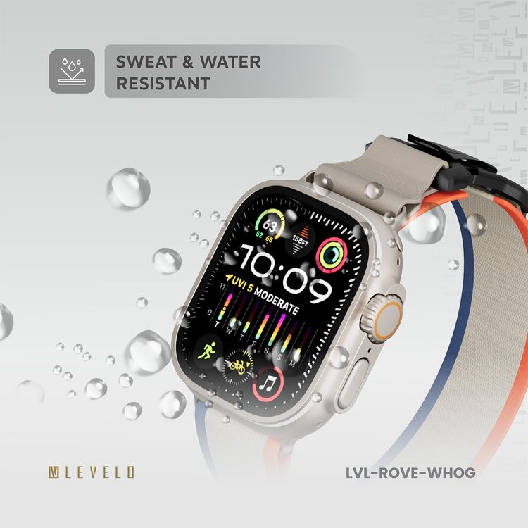 Levelo Rove Nylon Watch Strap with Magnetic Buckle, Compatible with 49/46mm Smartwatches & Apple Watch SE, Series 9, 8, 7, 6, 5, Abrasion Resistance, Hypoallergenic Material, Easy Snap-On & Quick Release Mechanism, Water-Resistant, Sweat-Resistant, 24/7 Wearability - White / Orange