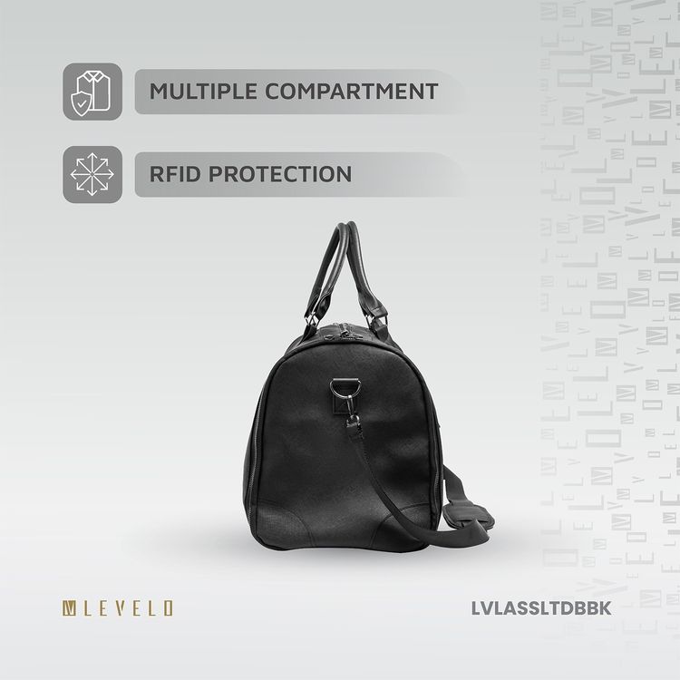 Levelo Allinstyle Saffiano Leather Travel Duffle Bag, 40L Spacious Interior, Comfortable Portability, Water Resistant, Exquisite Safeguarding - Black