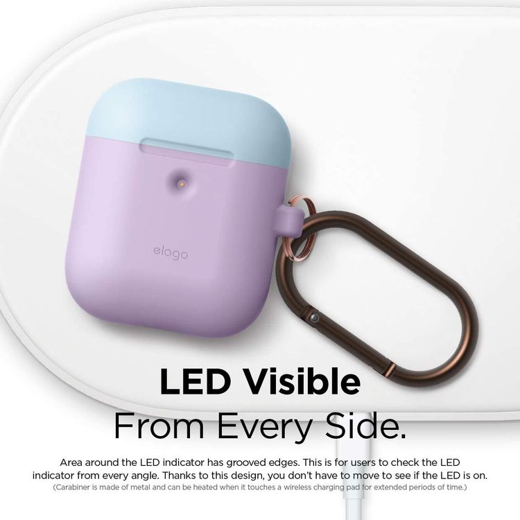 Elago Duo Hang Silicone Case with Apple AirPods Case 1 & 2 Generation, Drop Resistant, Dustproof and Absorbing Protective Cover with Hang Case Body-Lavender / Top-Pink, Pastel Blue