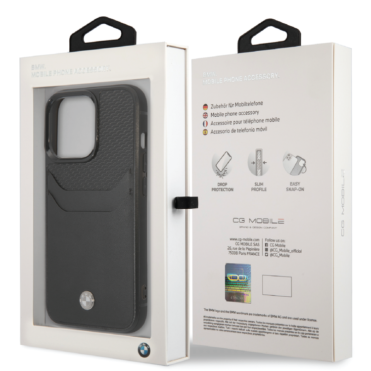 BMW Signature Collection Genuine Leather Case With Cardslot Embossed Pattern - iPhone 14 Pro Max - Black