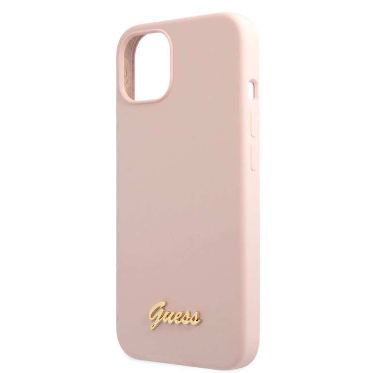 CG MOBILE Guess Liquid Silicone Case with Gold Metal Logo Script Compatible for iPhone 13 (6.1") Anti-Scratch, Easy Access to All Ports, Shock Absorption