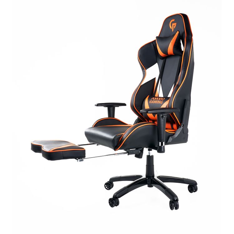 Porodo PU Leather Gaming Chair w/ Footrest & Adjustable Armrest & Backrest w/ Soft Padding, Extra Comfort Molded Seats, Class 3 Gas Lift Suitable for Office & Home - Black/Orange