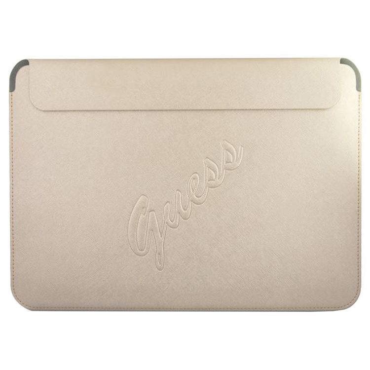 Guess PU Saffiano Script Computer Sleeve 13" with High-Quality Synthetic Leather Material, Water Resistant, Magnetic Closure - Gold