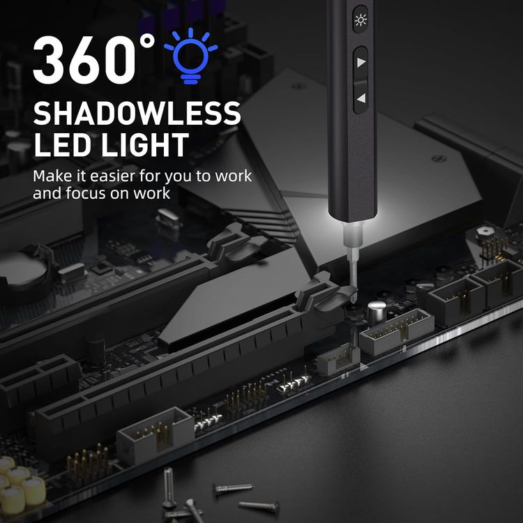 عدة مفكات براغي كهربائية دقيقة من Porodo TechFix 97 في 1 مع ضوء LED، منفذ شحن Type-C، عمر بطارية طويل، تصميم مدمج، سعة بطارية 320 مللي أمبير، وقت شحن 90 دقيقة - أسود