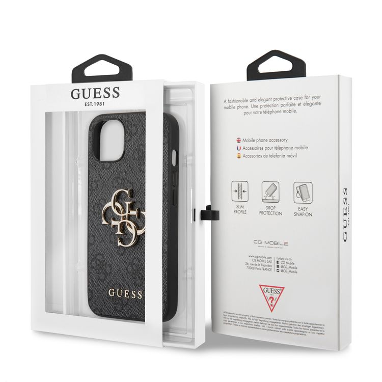 CG MOBILE Guess PU Leather 4G Big Metal Logo Compatible for iPhone 13 (6.1") Anti-Scratch, Easy Access to All Ports, Shock Absorption & Drop Protection