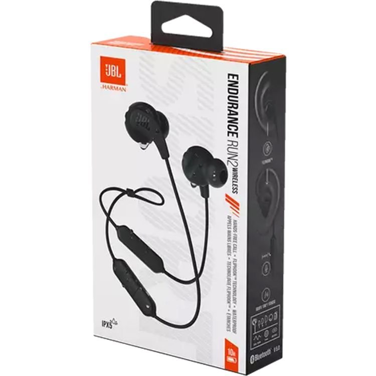 JBL Endurance Run2 Sports Wired In-Ear Headphones, Twist Lock, Water Proof, Sweat Resistant, Magnetic Buds, Hands-Free Phone Calls, 8.2mm Driver Size, JBL Pure Bass Sound - Black