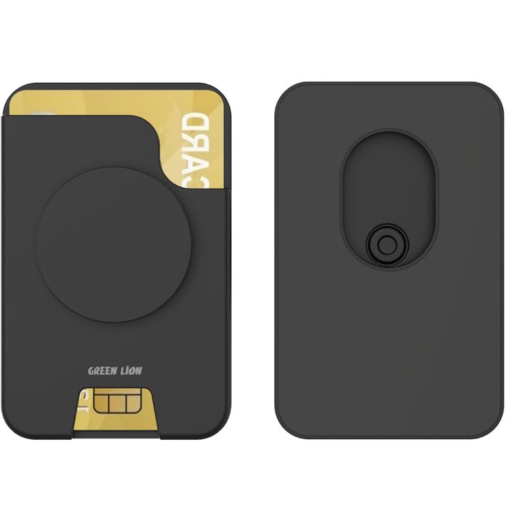 Green Lion W2-MagSafe Wallet with Card Holder, RFID Protection, Easy Access, Quick Attach & Detach, PopGrip Stand, Strong Magnets - Black