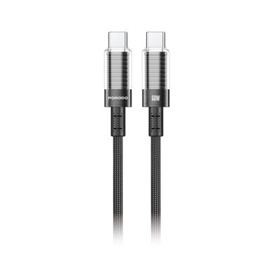 Porodo Transparent Shell USB-C to USB-C Cable, 1.2m Cable Length, Universal Compatibility, PD 60W, Safe & Secure, Data & Fast Charger - Black