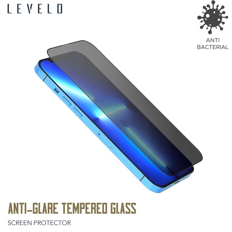 Levelo 9H Anti-Glare Tempered Glass Screen Protector Compatible for iPhone 13 Pro Max (6.7") Scratch Resistance - Anti-Bacterial Screen Guard Protector w/ Alignment Frame - Clear