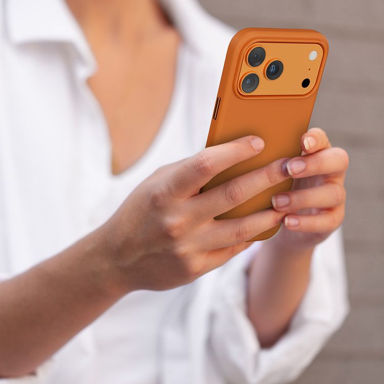 Cannes PU Leather Case for iPhone 17 Pro with Strong Magnets, Shock-Resistant Bumper, MagSafe Compatibility, 5ft. | 1.5m Drop-Tested, Soft PU Leather Material - Orange