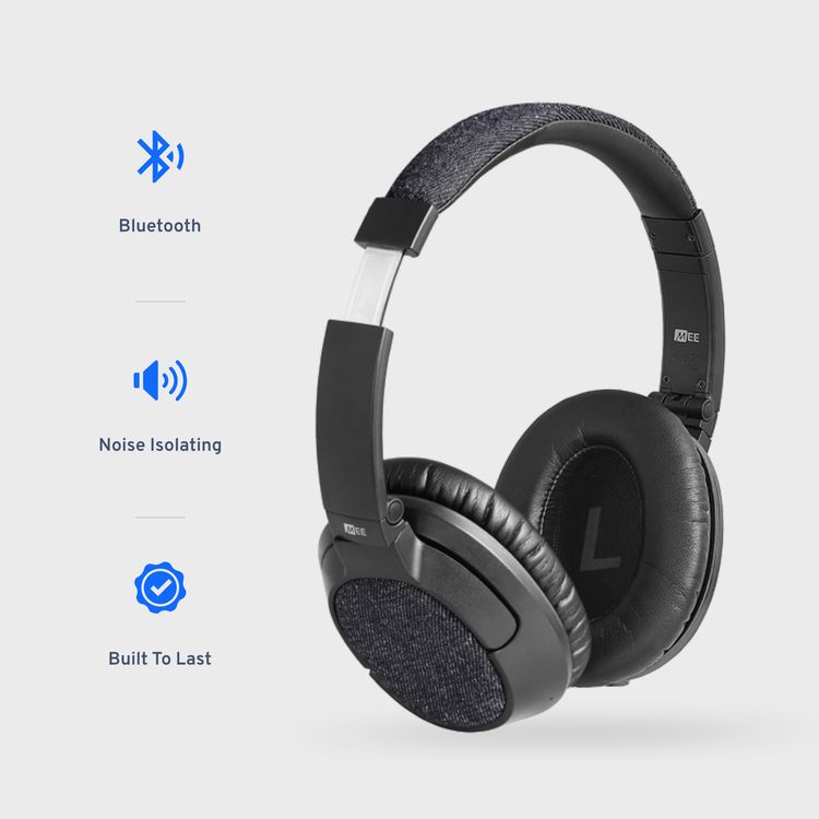 سماعات MEE Audio Matrix3 اللاسلكية مع ميكروفون مدمج متعدد الاتجاهات، حافظة حماية فاخرة، زر تحكم متعدد الوظائف، تقنية aptX لتقليل التأخير، عمر بطارية يصل إلى 28 ساعة، وقت شحن ساعتين، منفذ شحن Micro-USB - أسود