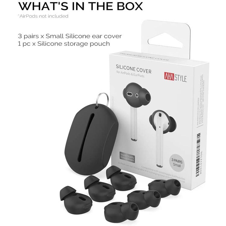 AhaStyle Silicone Cover for Airpods ( 3 Small Pairs ) - Black